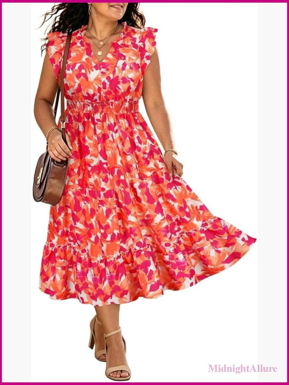 Plus Size Maxi Dress V-Neck Cap Sleeve Flowy Boho Dresses with Pockets Casual